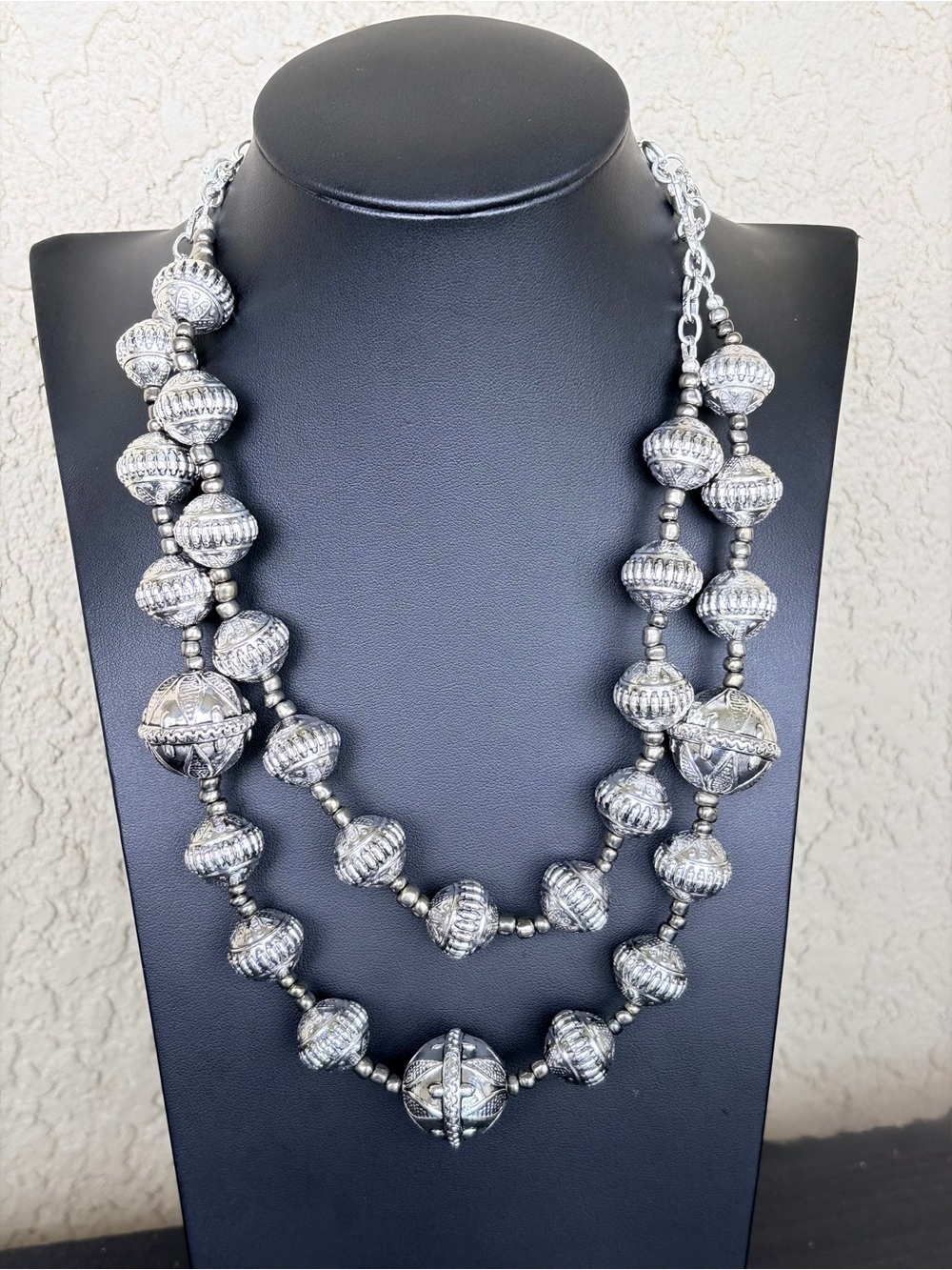 Premier Designs Silver-Tone Beaded Statement Necklace - Double Strand